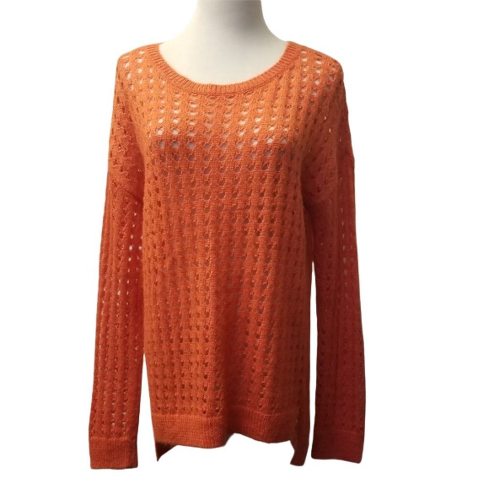 Trouve orange knit long sleeve eyelet sweater women's Size XS (Q19)